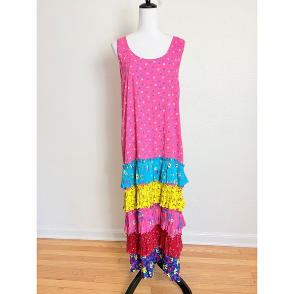 Dresses & Skirts - Y2K Vintage Colorful Floral Tiered Ruffle Maxi Dress Size Medium Dopamine Boho